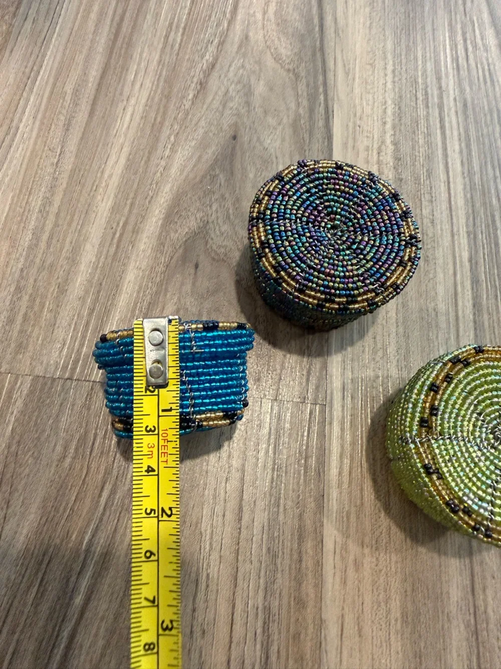 Handwoven Beaded Round Storage Boxes Set - Blue, Green & Multicolor
